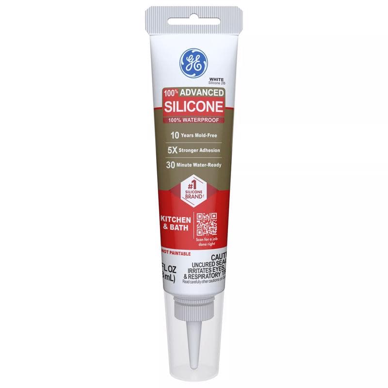 GE Silicone II Kitchen & Bath Sealant, White 2.8oz