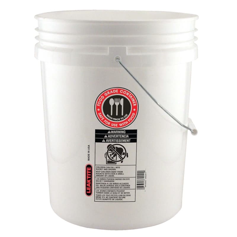 Food Safe Plastic Bucket, 5 Gallon
