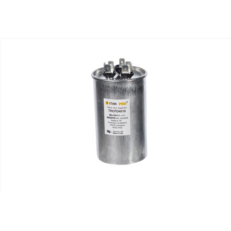 Round Dual Run Capacitor, 45+10 MFD