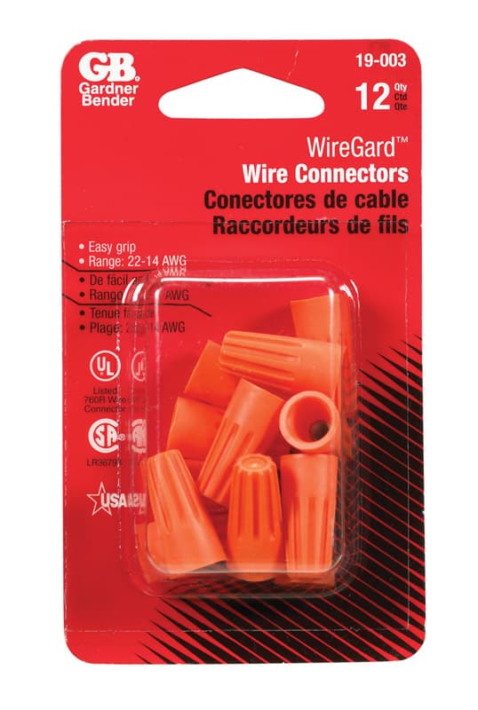 Wire Connectors, 22-14 AWG, Orange, 12-Card
