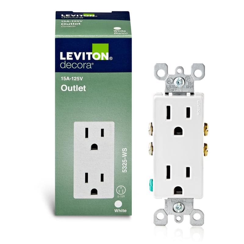 Leviton Grounded Duplex Receptacle, 15A White