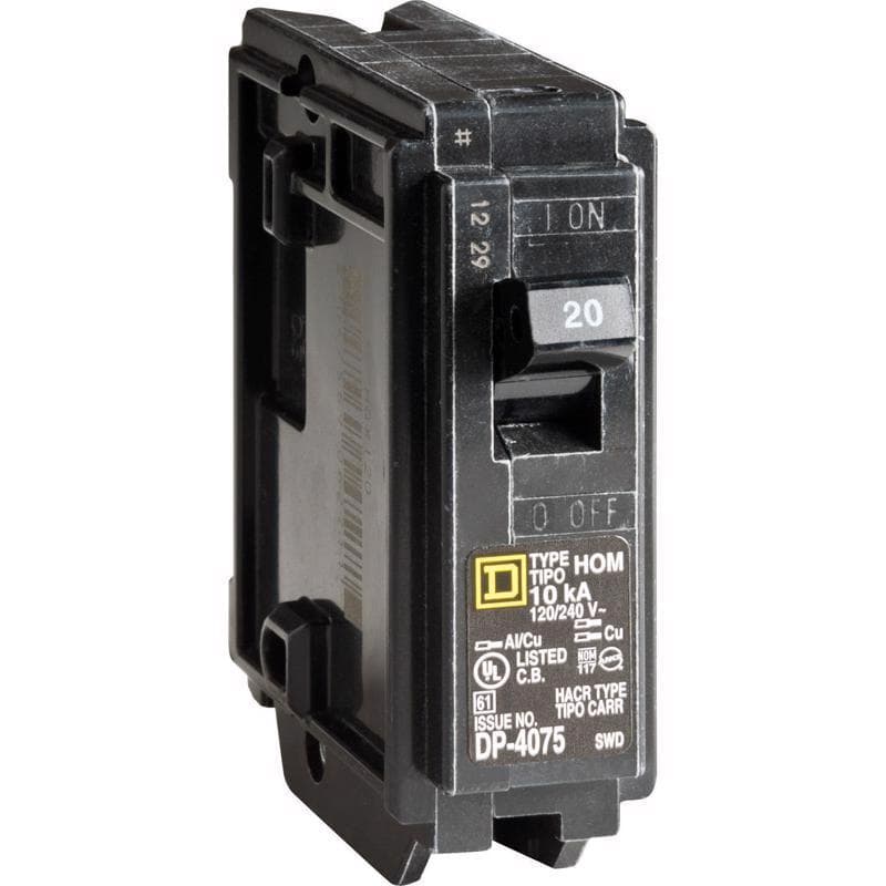 Square D Homeline Single Pole Breaker, 20A