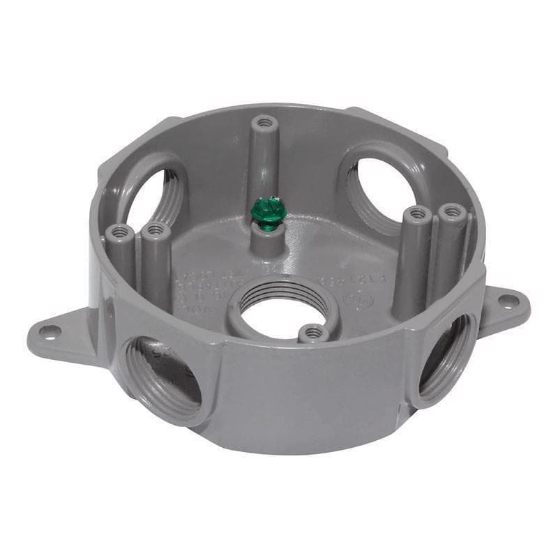 Weatherproof Round Box, 5-Hole, 1/2in, Gray