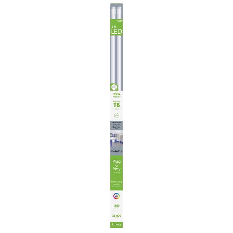Feit Electric LED T8 Tube 48in 18W Cool White, 2-Pack