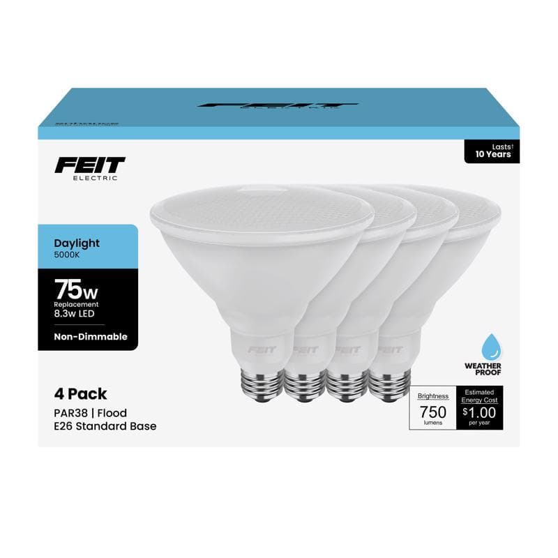 Feit Electric LED PAR38 Flood Bulb 8.3W Daylight, 4-Pack