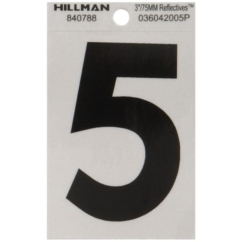 Hy-Ko 3in Adhesive Number 5, Black/Silver