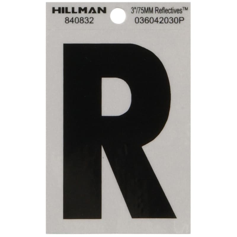 Hy-Ko 3in Adhesive Letter R, Black/Silver