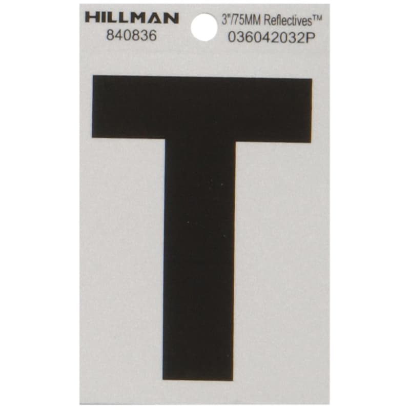 Hy-Ko 3in Adhesive Letter T, Black/Silver