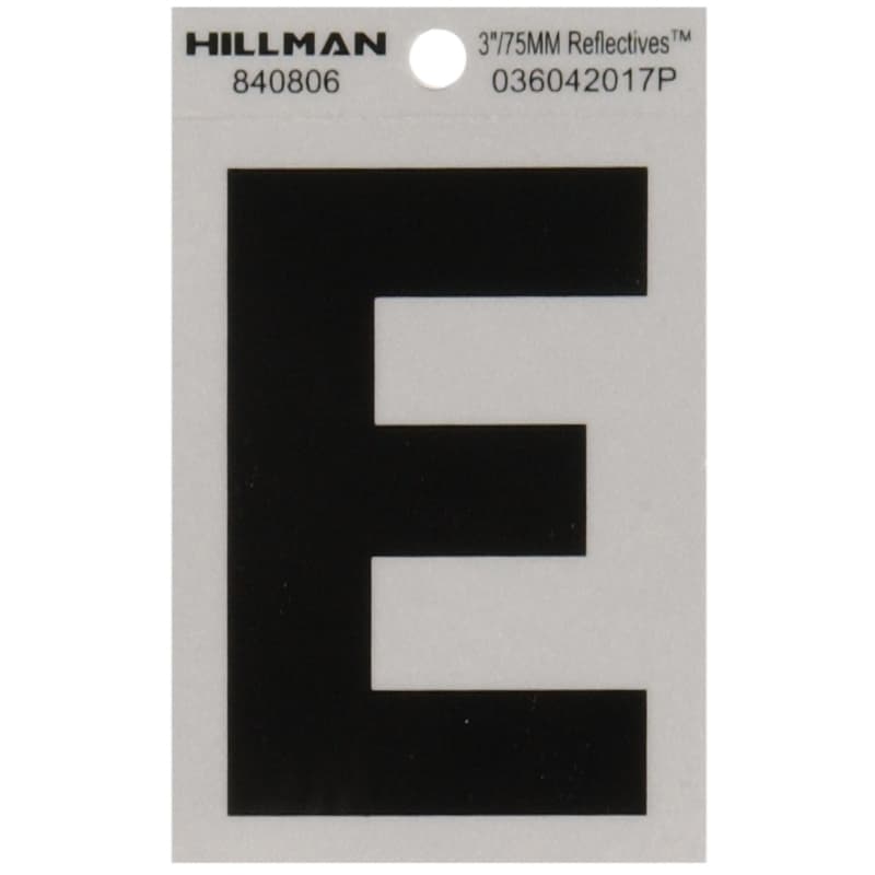 Hy-Ko 3in Adhesive Letter E, Black/Silver