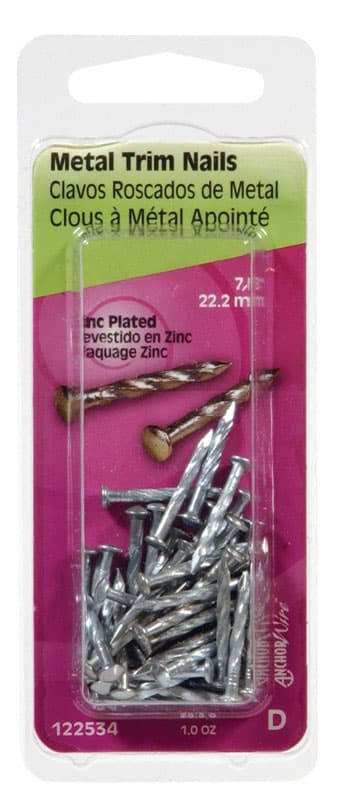 Metal Trim Nails, 7/8in Zinc Plated