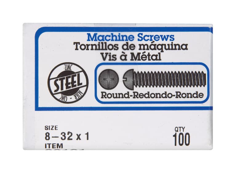 Round Head Machine Screws, Zinc #8-32 x 1in, 100-Box