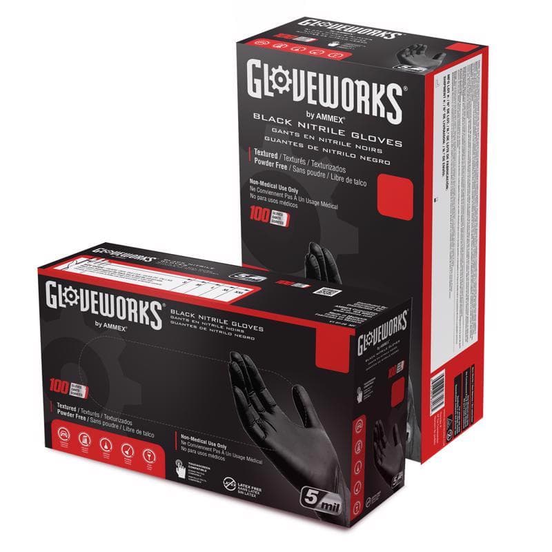 Disposable Nitrile Gloves, Black, Powder-Free, Medium, 100-Box