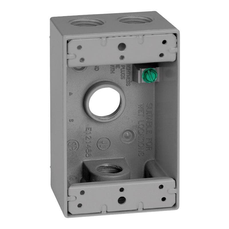 Weatherproof Box, 1-Gang, 4-Hole, 1/2in, Gray